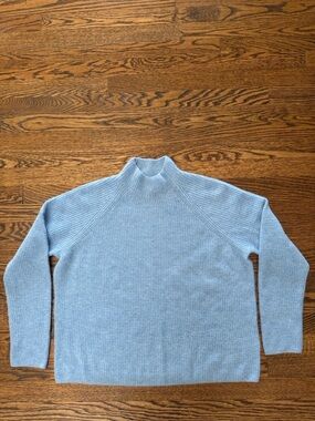 Vineyard Vines Light Blue Mock Neck Waffle Knit Cashmere Sweater L
